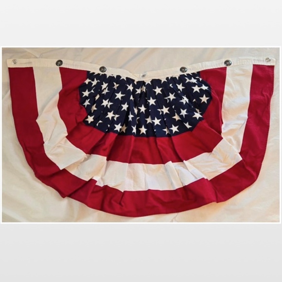 2 American Flag Bunting Pleated Half Fan Banner Décor Set Red White Blue - Picture 3 of 16